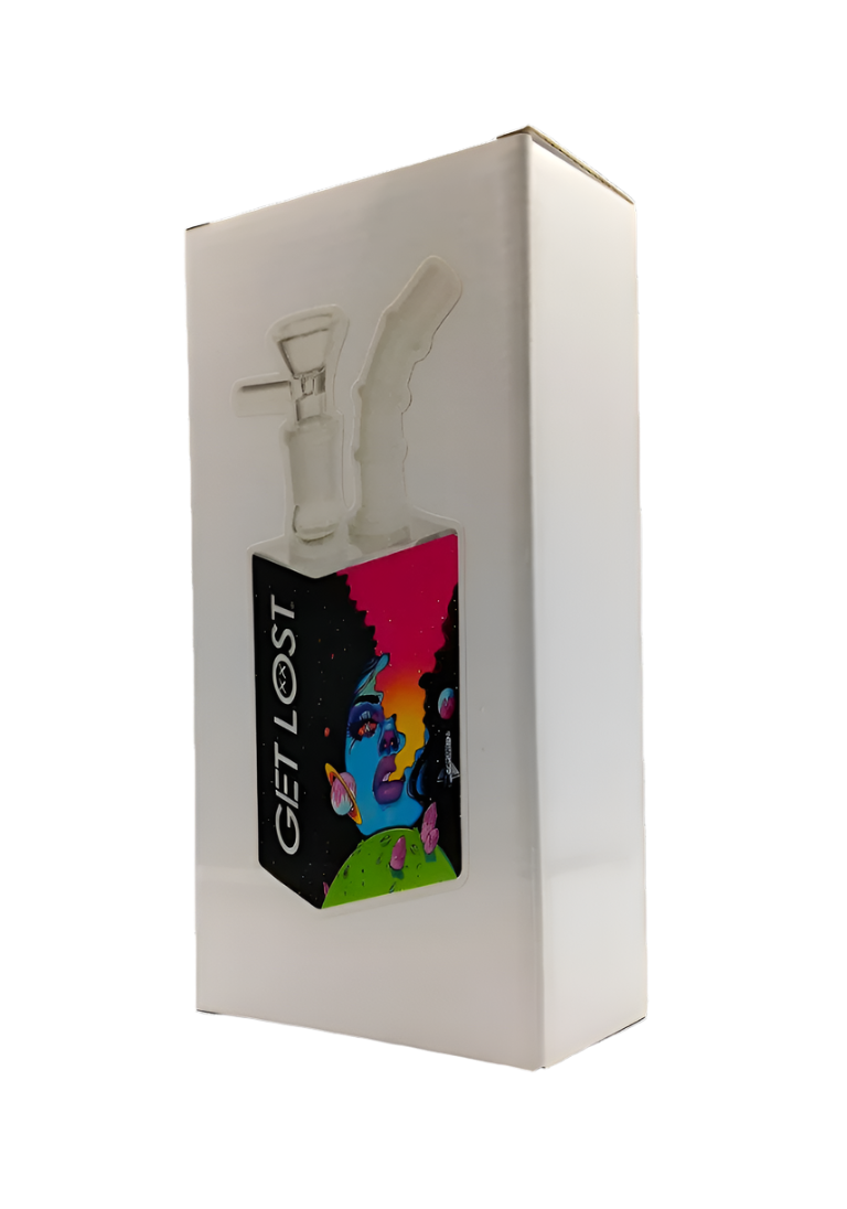 Get Lost Glass Juice Box Pipe (Galaxy Blue Girl Smoking)