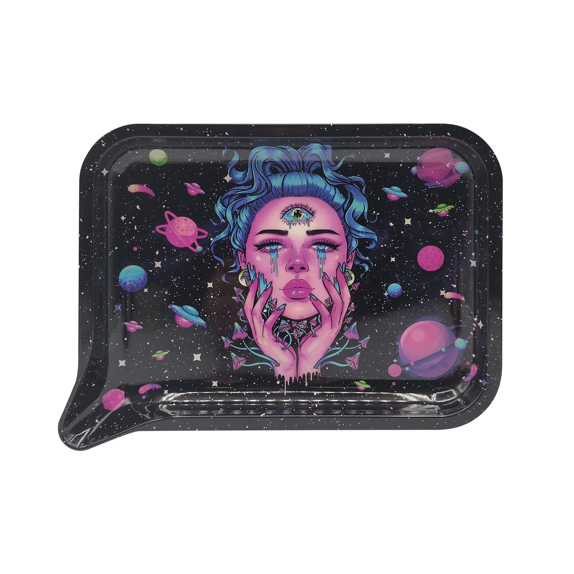 Get Lost Medium Funnel Rolling Tray with 3D Magnetic Lid (Get Lost Blue Hair Third Eye Girl)