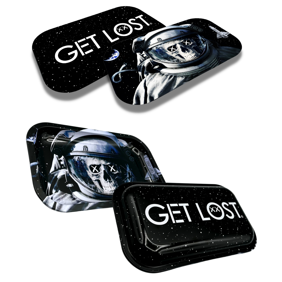 Get Lost Rolling Tray with 3D Magnetic Lid - (Astronaut Skull Face)