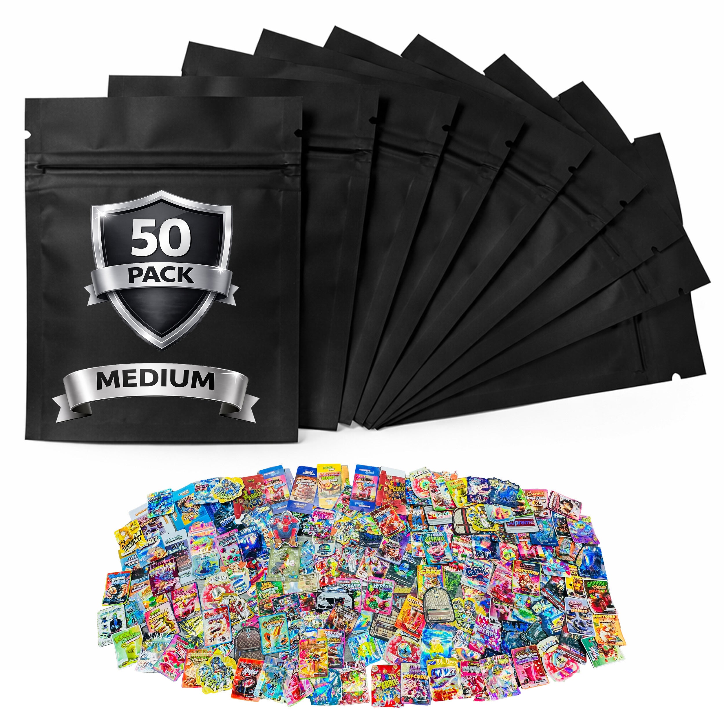 7g -50 Mylar Bags Mystery Bundle Pack – Assorted Designs