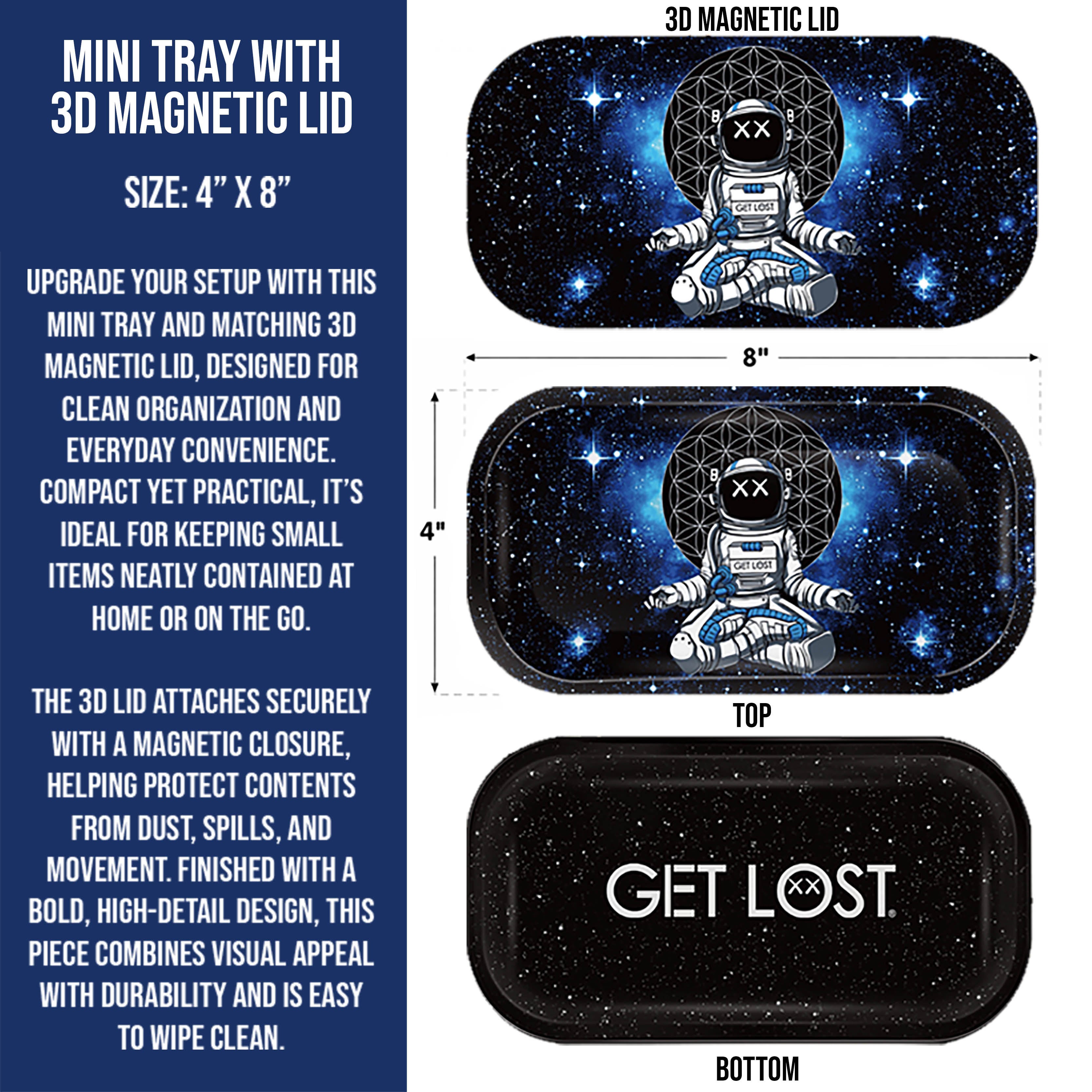 Mini Magnetic 3D Tray with Lid - Get Lost Astronaut Meditating