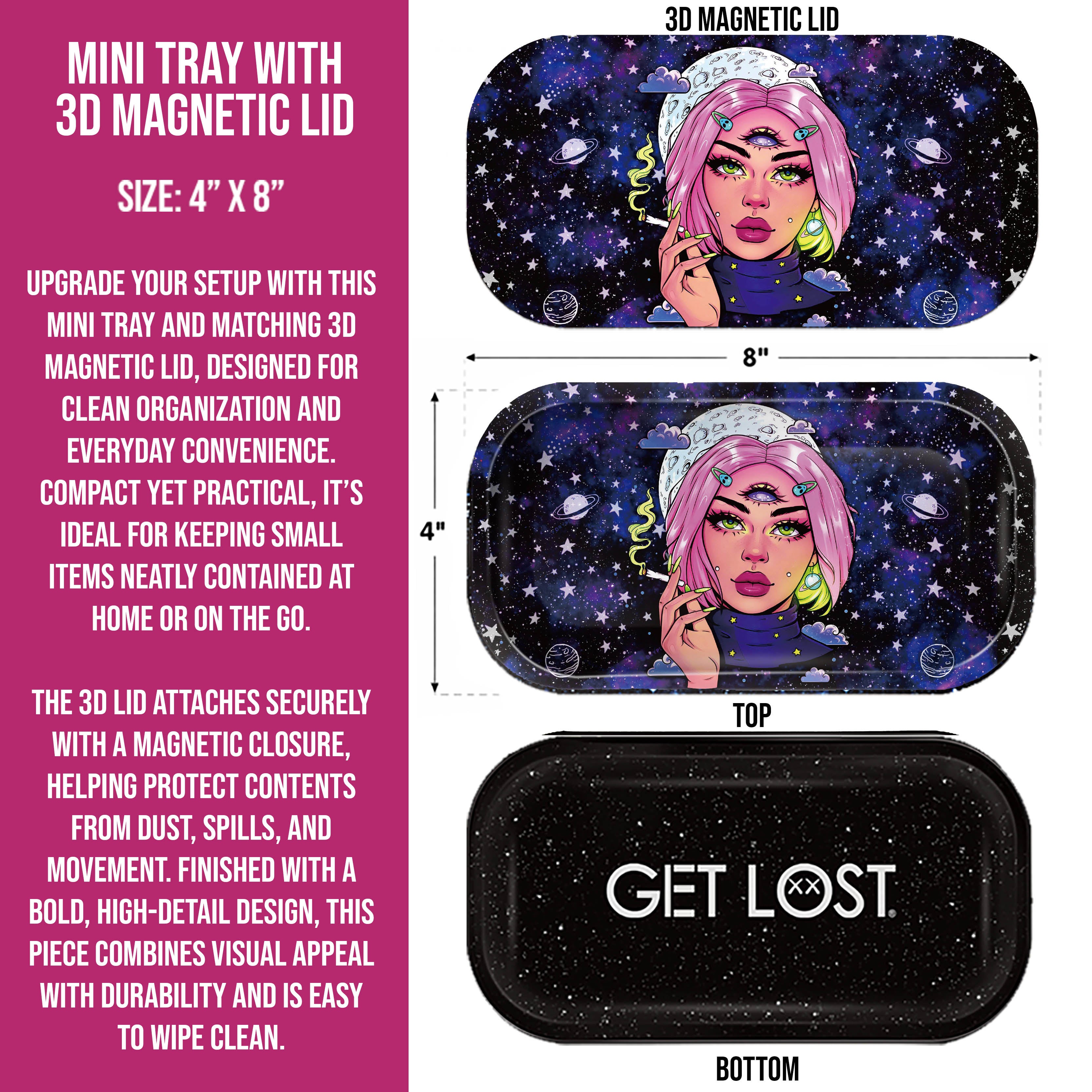 Mini Magnetic 3D Tray with Lid - Get Lost Pink Hair Third Eye Girl