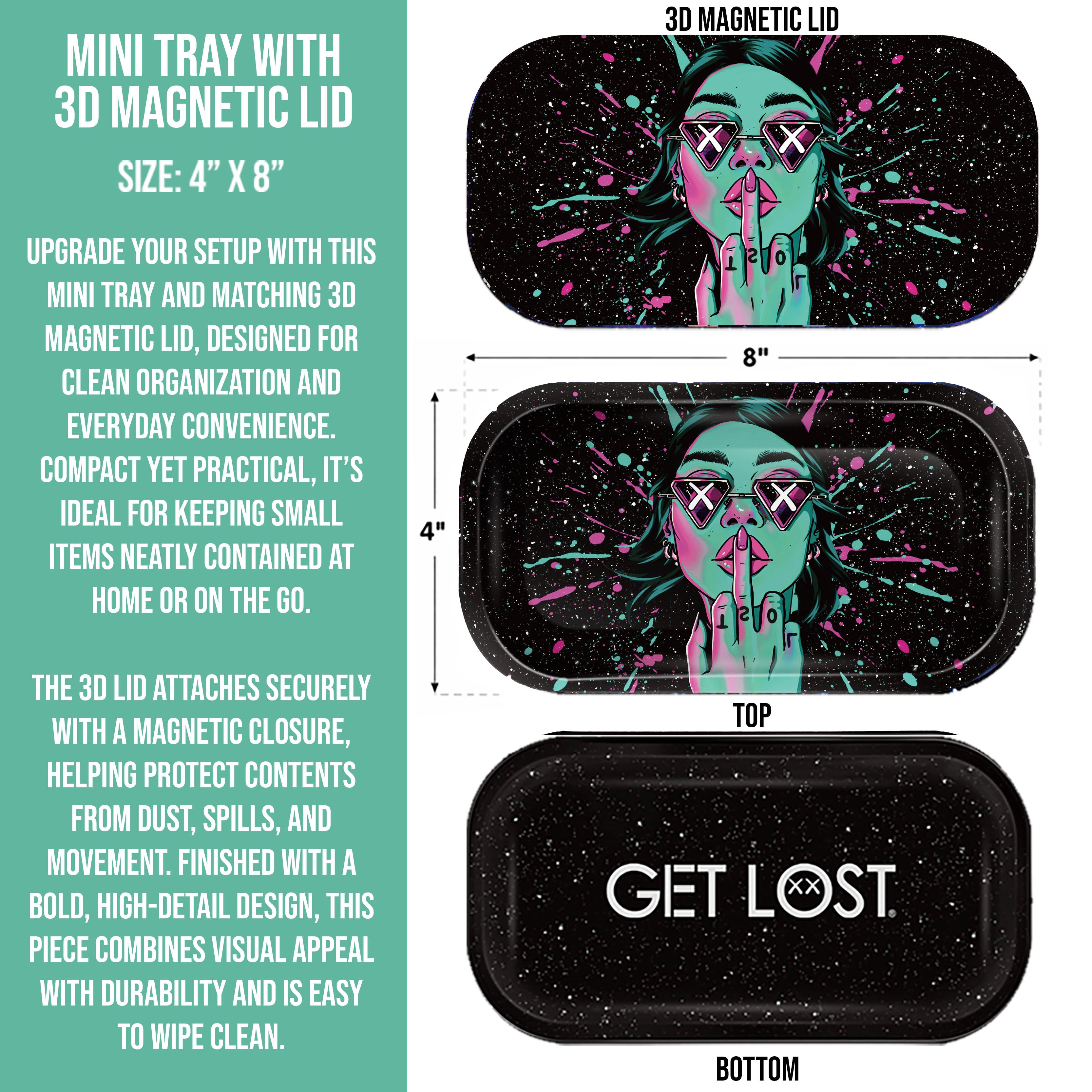 Mini Magnetic 3D Tray with Lid - Get Lost Green Girl Middle Finger