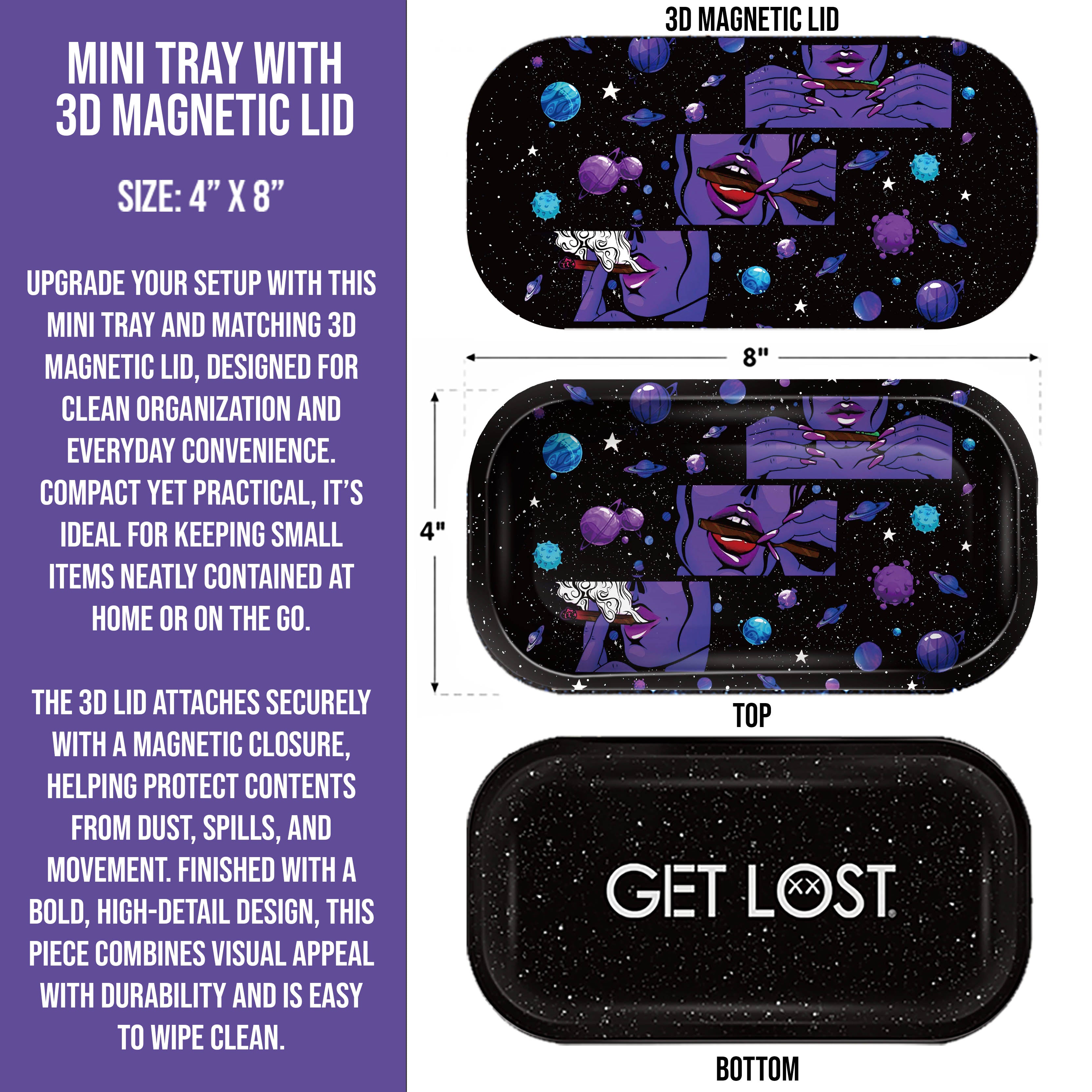 Mini Magnetic 3D Tray with Lid - Get Lost Smoking Purple Girl