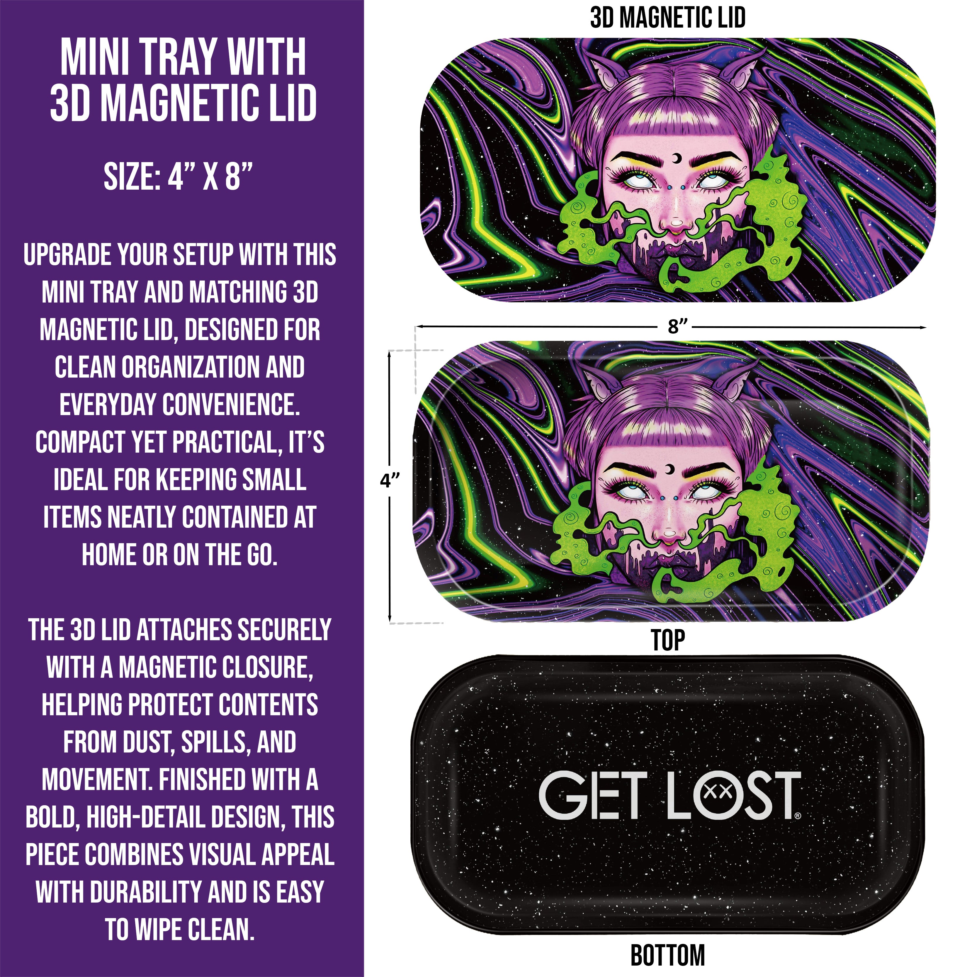 Mini Magnetic 3D Tray with Lid - Get Lost Purple Hair Devil Girl Green