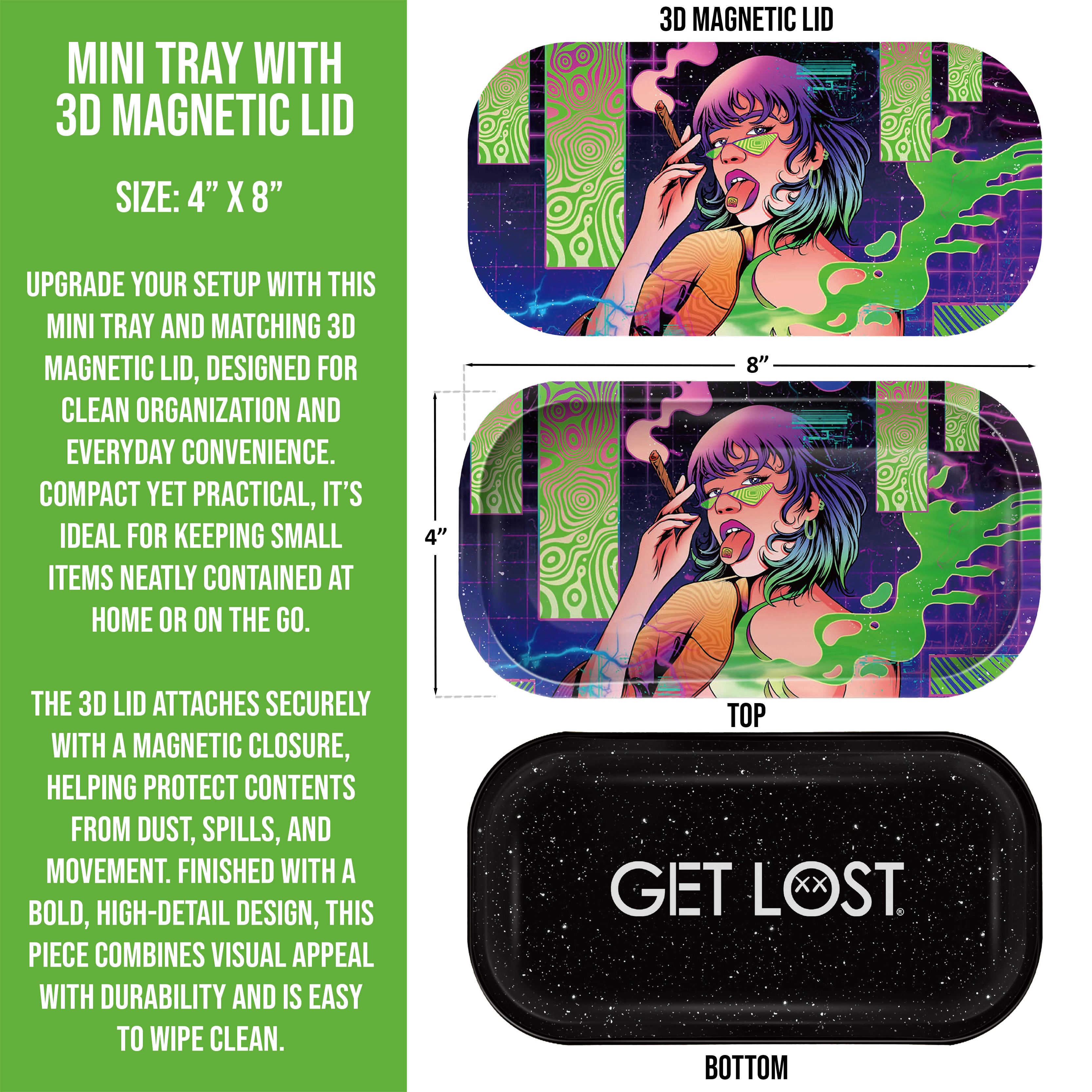 Mini Magnetic 3D Tray with Lid - Get Lost Girl Tongue Out Smoking