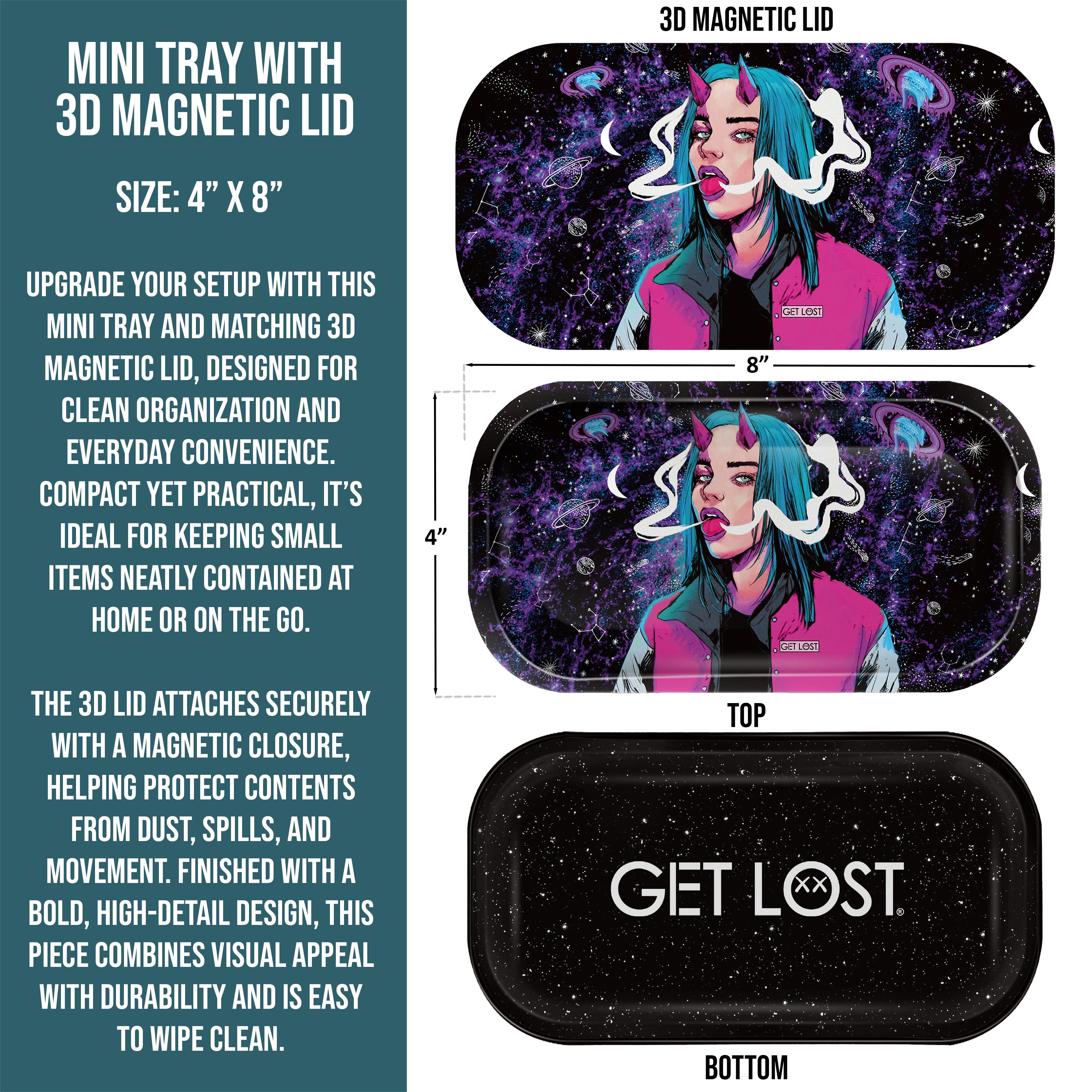 Mini Magnetic 3D Tray with Lid - Get Lost Devil Girl Blue Hair Smoking