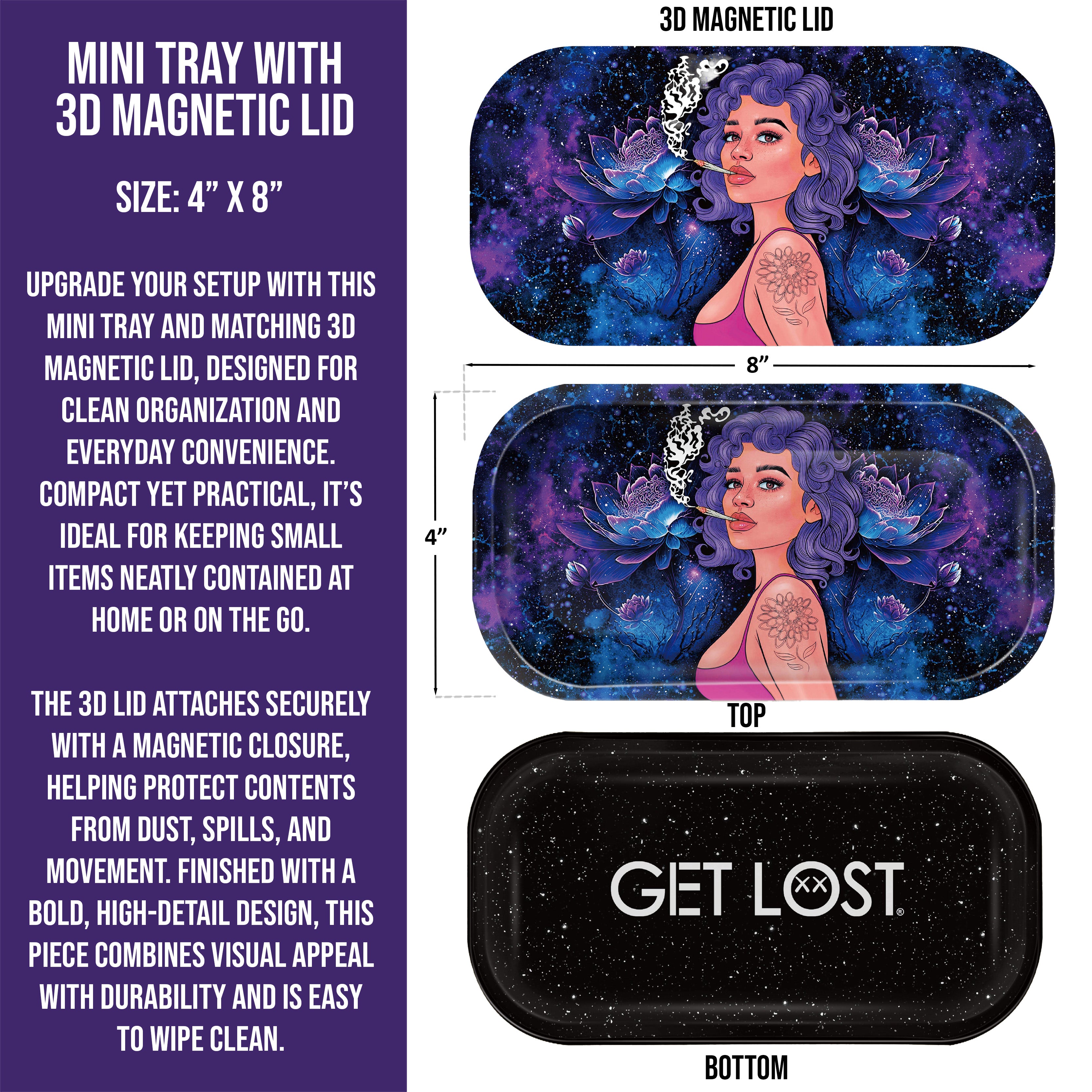 Mini Magnetic 3D Tray with Lid - Get Lost Girl Blue Hair White Smoke