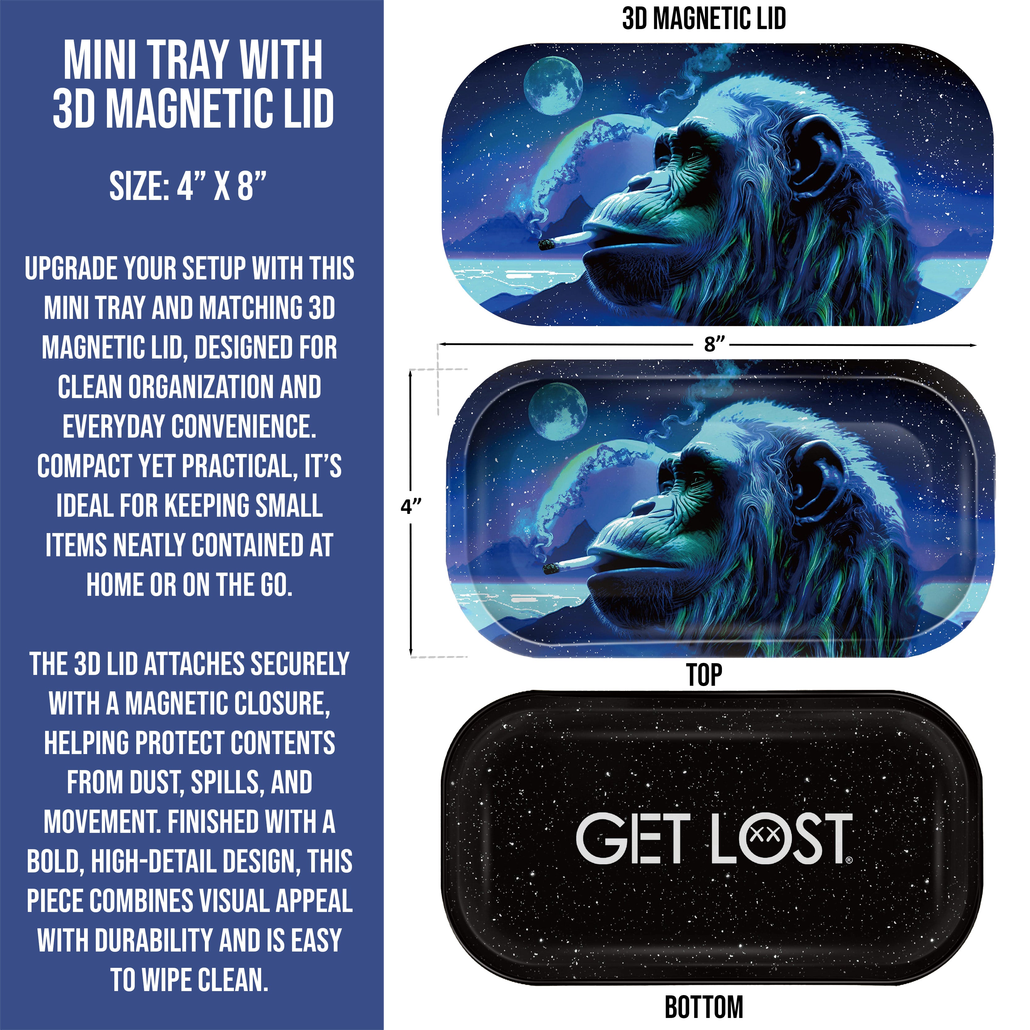Mini Magnetic 3D Tray with Lid - Get Lost Smoking Gorilla