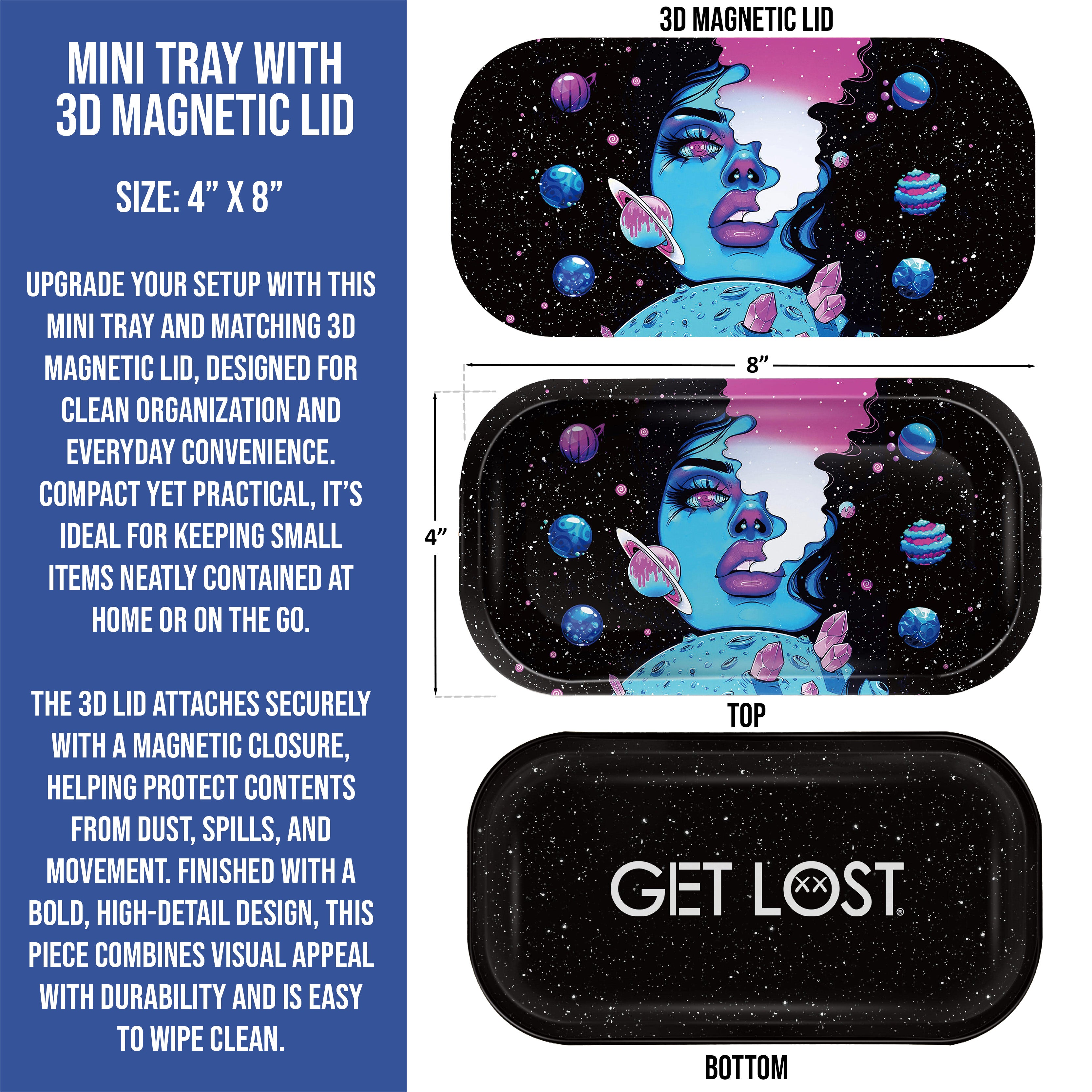 Mini Magnetic 3D Tray with Lid - Get Lost Galaxy Blue Smoking Girl