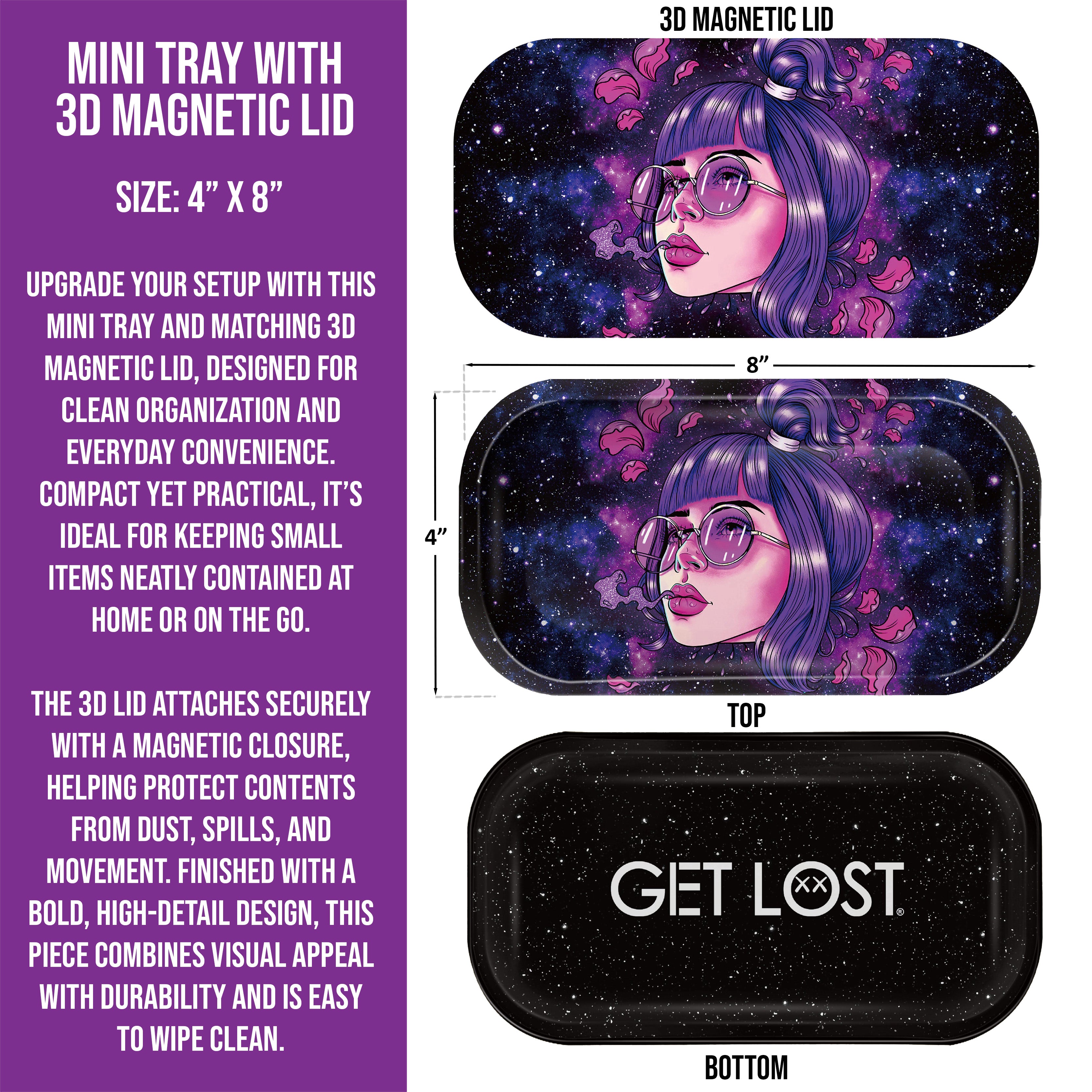 Mini Magnetic 3D Tray with Lid - Get Lost Purple Hair Girl With Glasses
