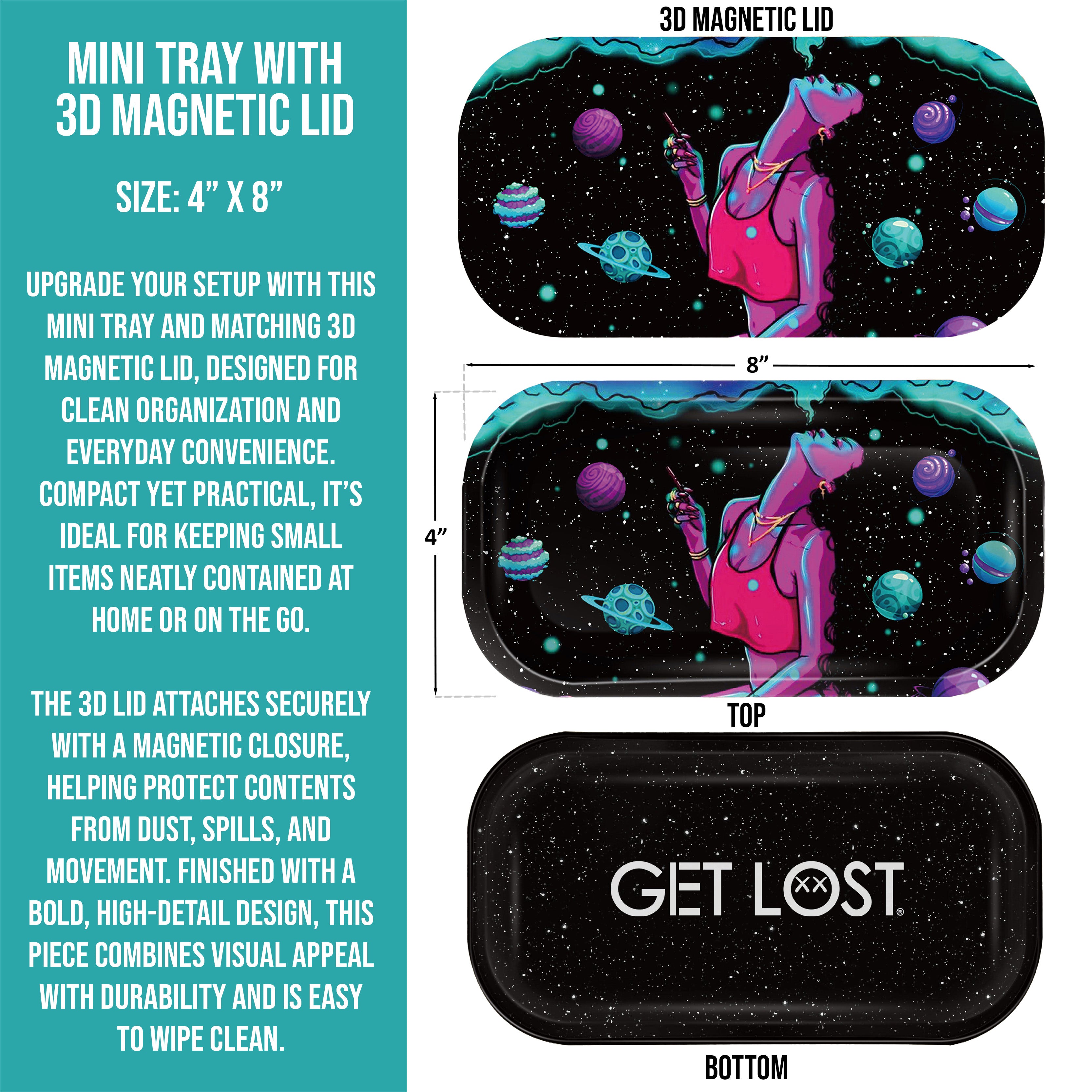 Mini Magnetic 3D Tray with Lid - Get Lost Girl Smoking Up