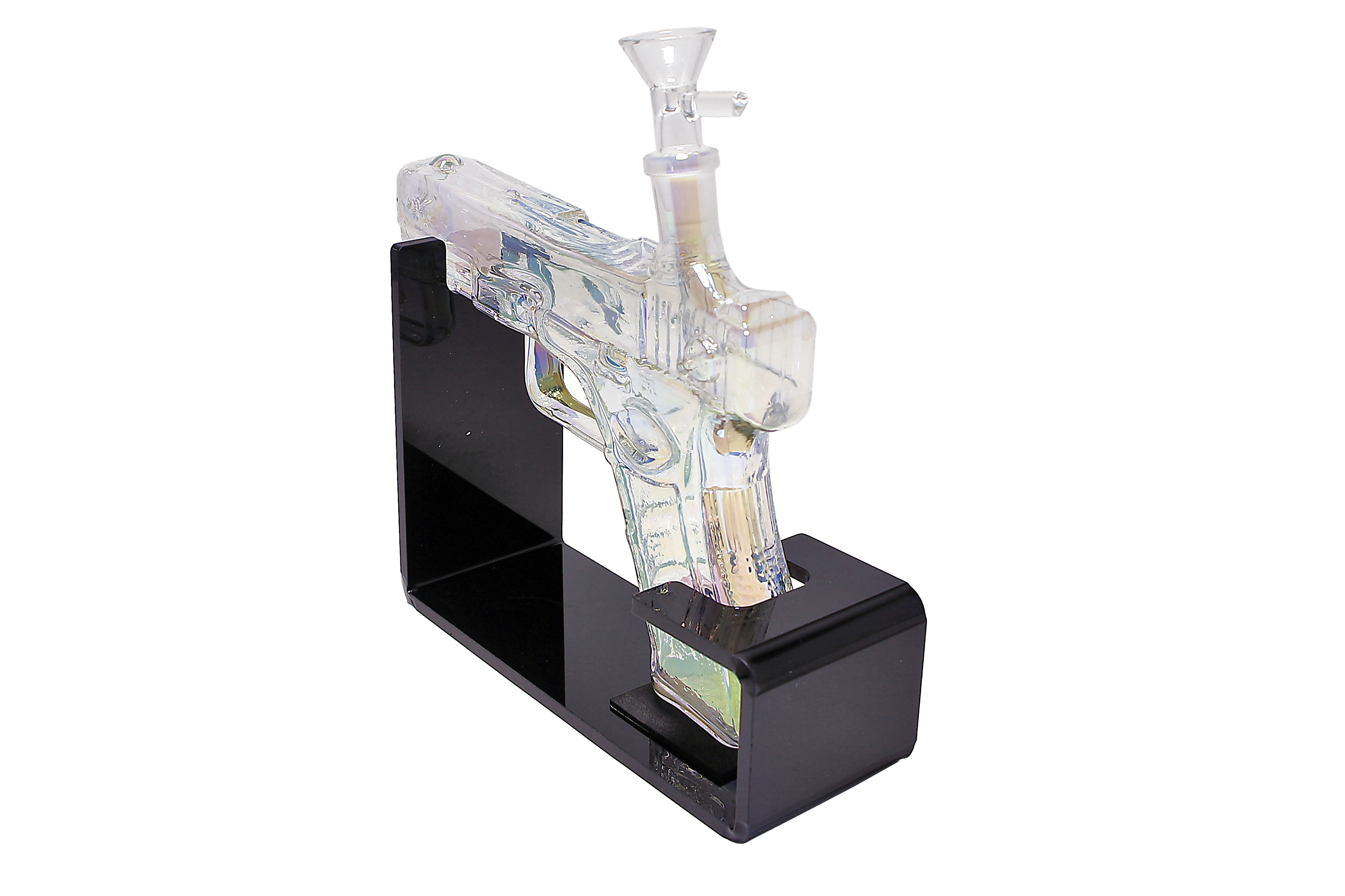 Get Lost Pistol Gun Glass Water Pipe (Clear Rainbow)