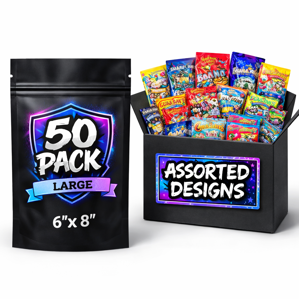 50 Pack 28g Large (6" x 8") Mylar Bags – Mystery Bundle Assorted Designs