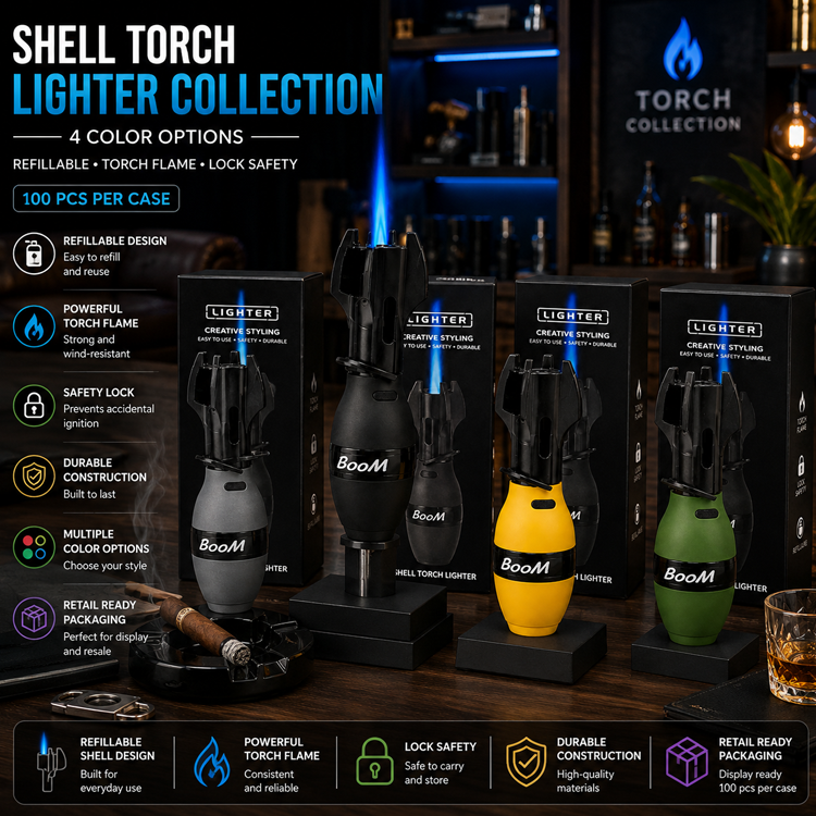 Shell-Shaped Refillable Torch Lighter – Windproof Butane Utility Flame ...
