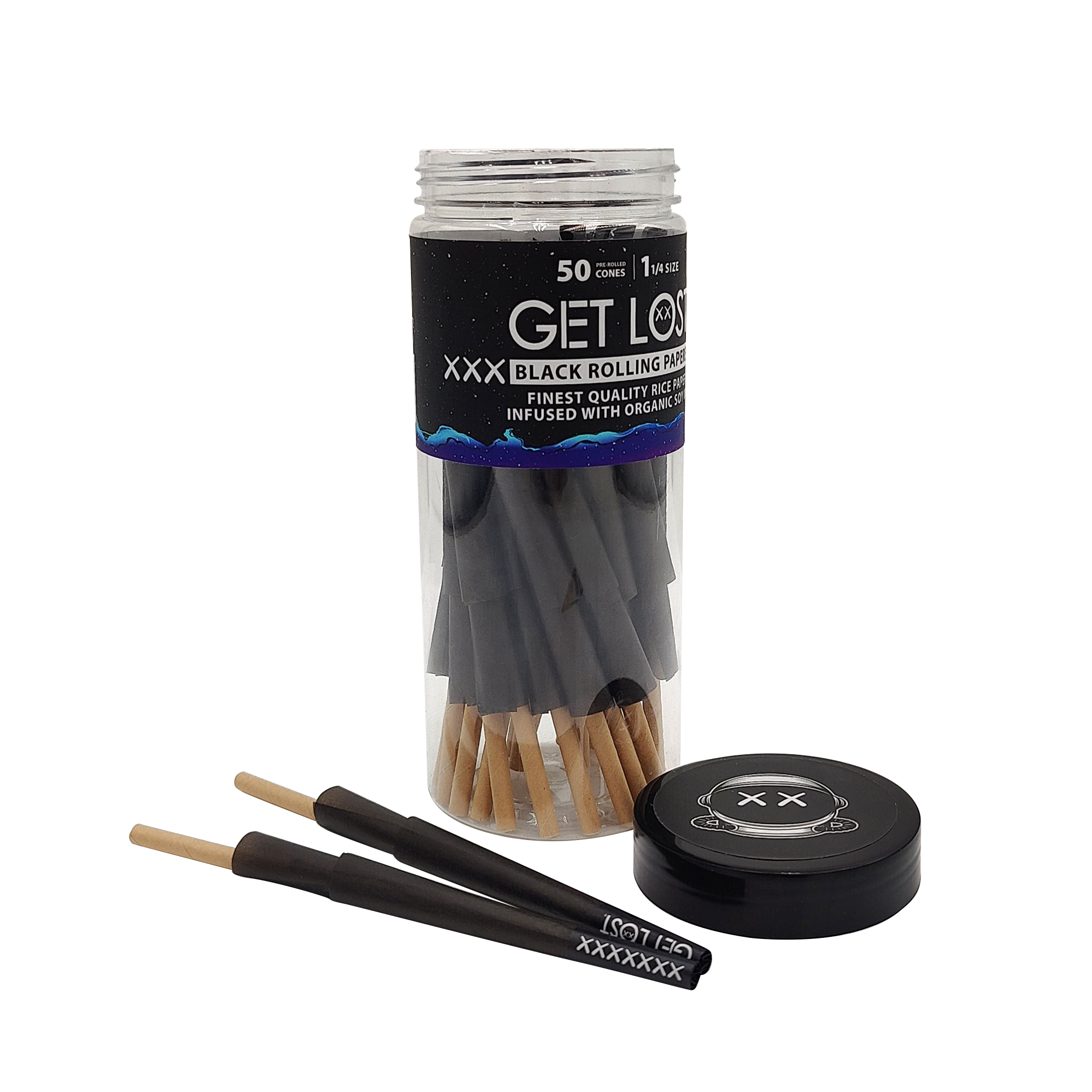 Get Lost Black Pre-Rolled Cones 1 1/4 Size (2 Packs of 50 Count)