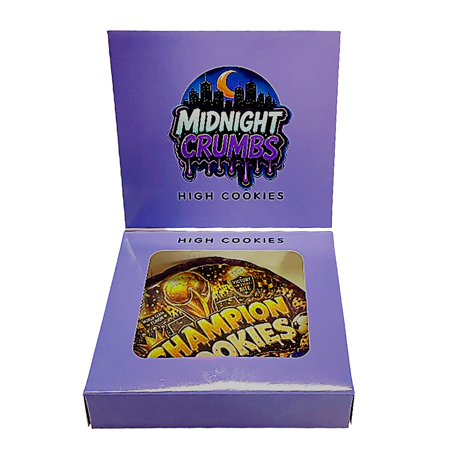 (12 Count) Midnight Crumbs Shaped Bag & Window Box Set - Midnight Crumbs Champion Cookies