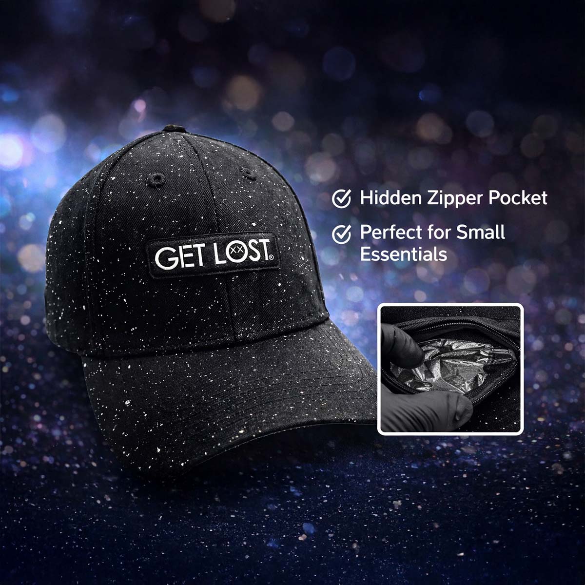 Get Lost Hidden Zipper Pocket Cap – Utility Storage Hat (Purple Univer