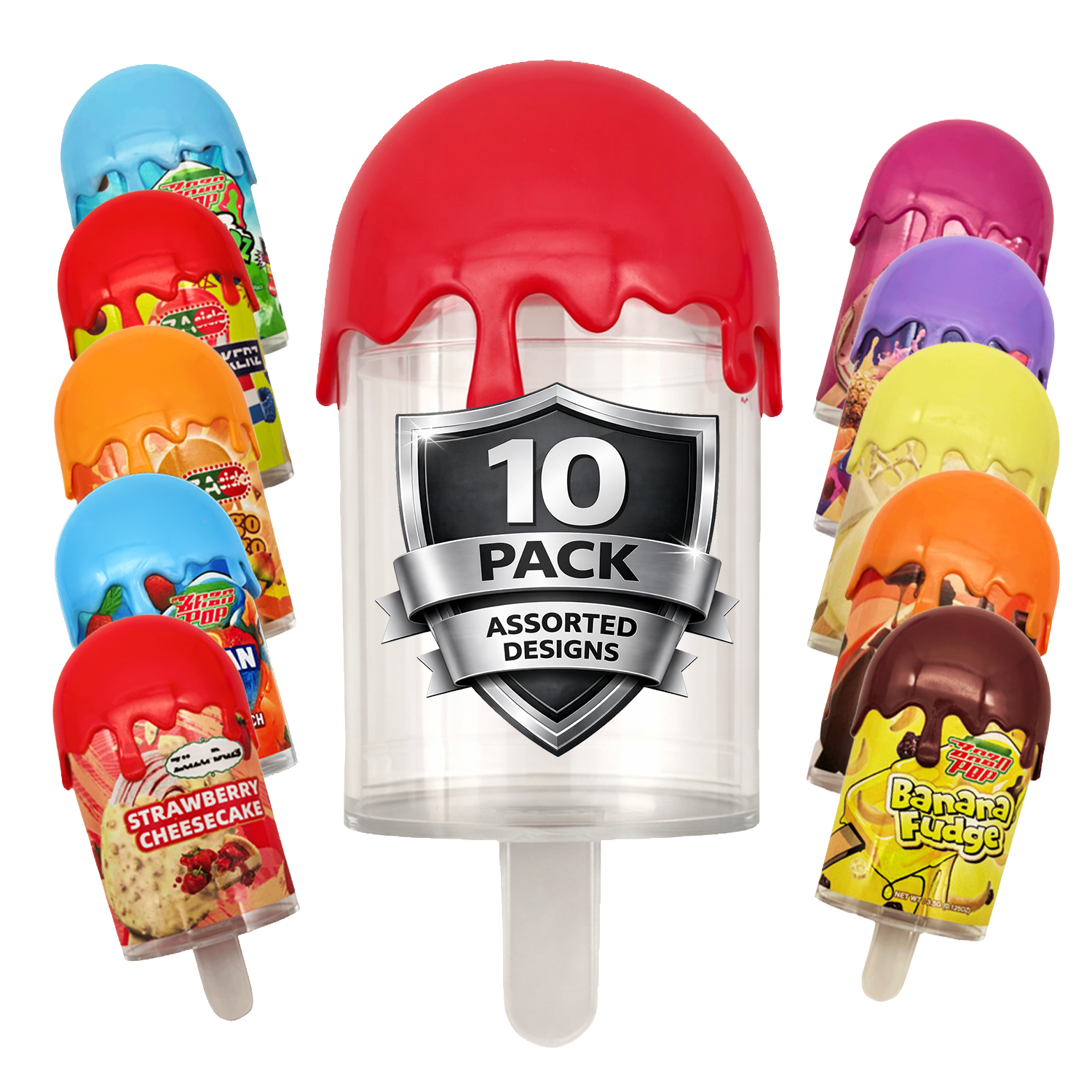 10 Pack – 3.5g Popsicle Style Plastic Stash Containers – Assorted Designs