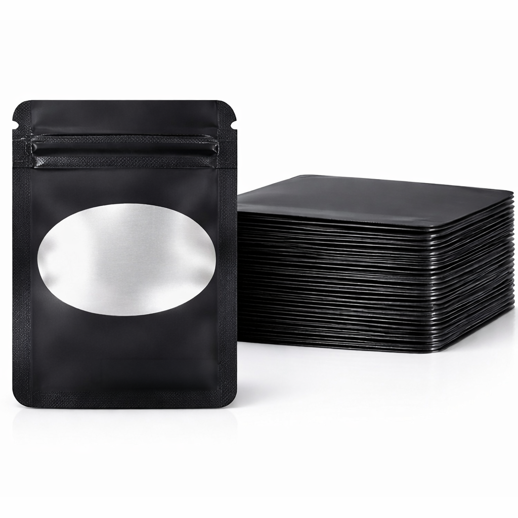 100 Pack - Mini Solid Color Zip-Seal Foil Pouches (2.6"x3") Oval Style Selection