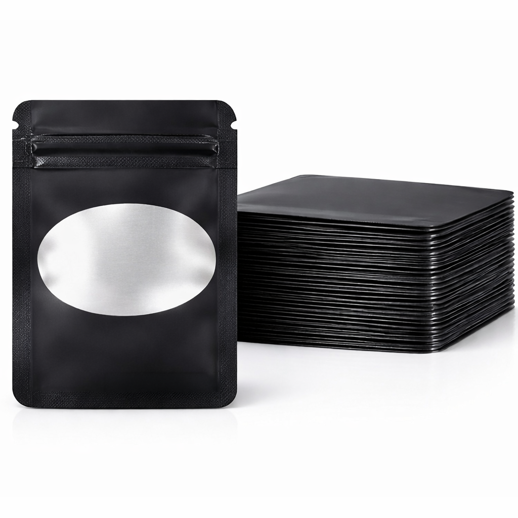 50 Pack - Small Solid Color Zip-Seal Foil Pouches (4"x5") Oval Style Selection