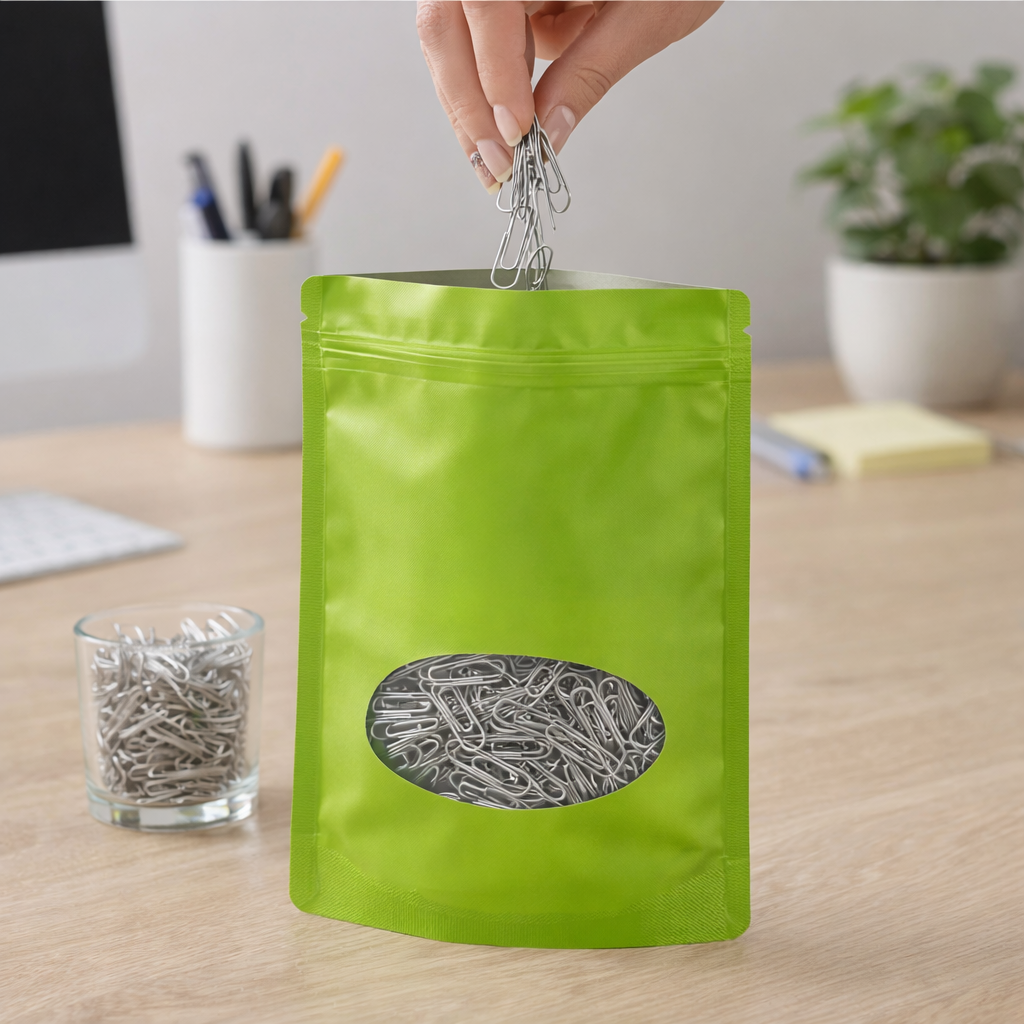 Solid Color Resealable Foil Pouches with Oval Window – 12″ × 16″ (25-Count Pack)