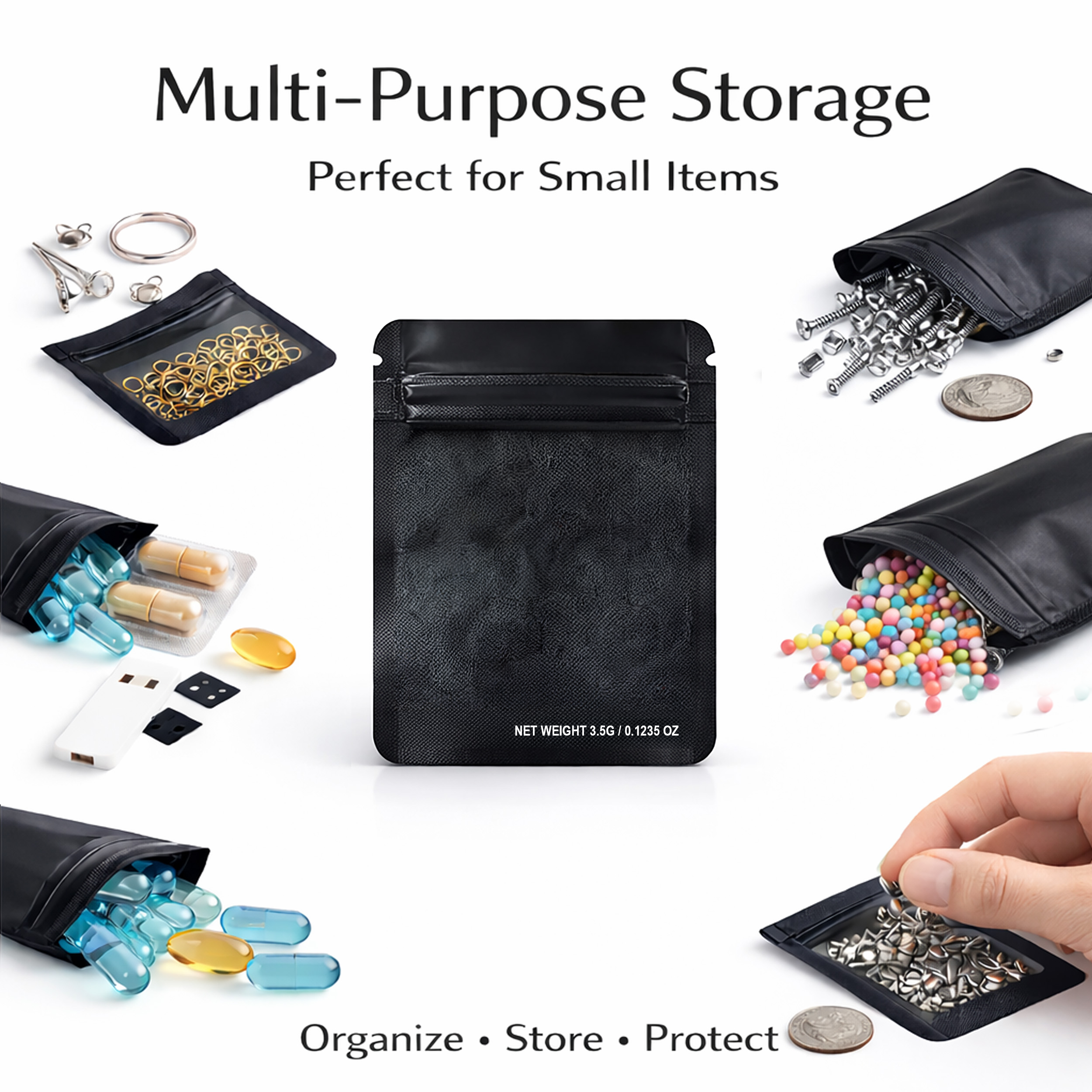 50 Pack - Small Solid Color Mylar Pouches (4" x 5")  12 Color Options