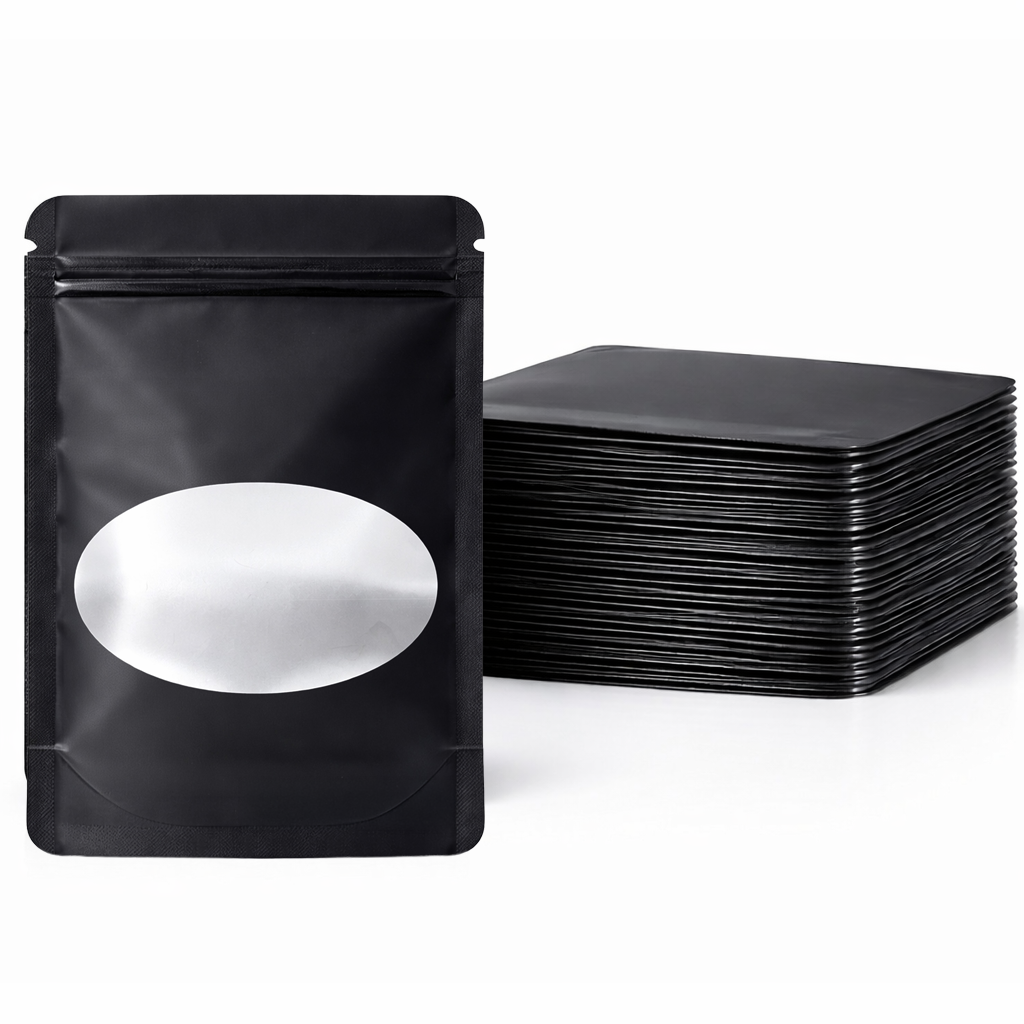 50 Pack - Medium Solid Color Zip-Seal Foil Pouches (4"x6.5") Oval Window Selection