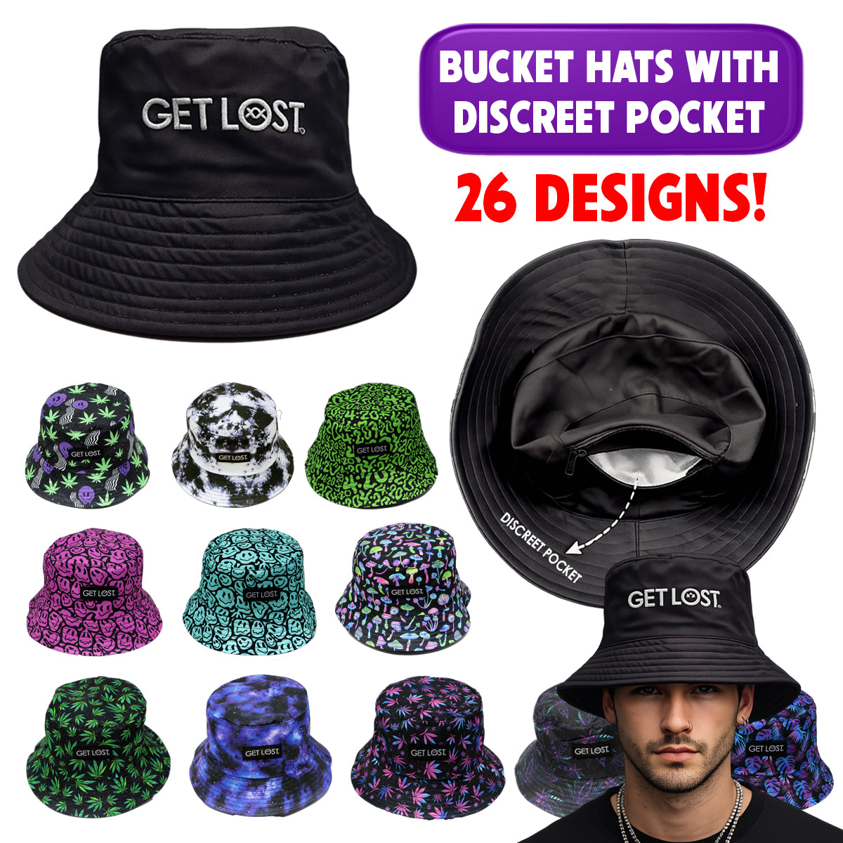 Bucket Hat with Hidden Pocket – Discreet Storage Travel & Festival Hat ...