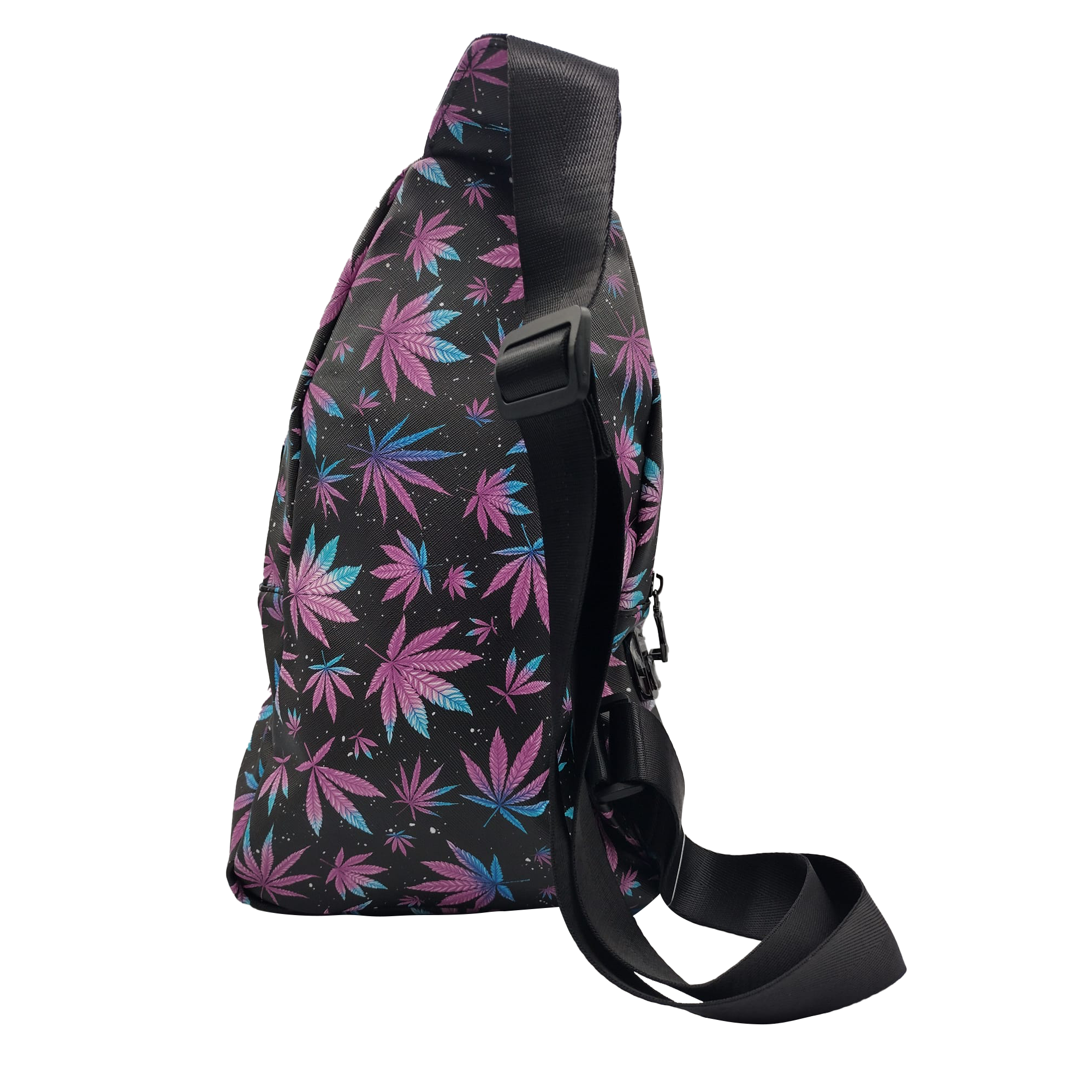 Get Lost - Premium Saffiano Leather Shoulder Bag (Purple and Blue Leaves)