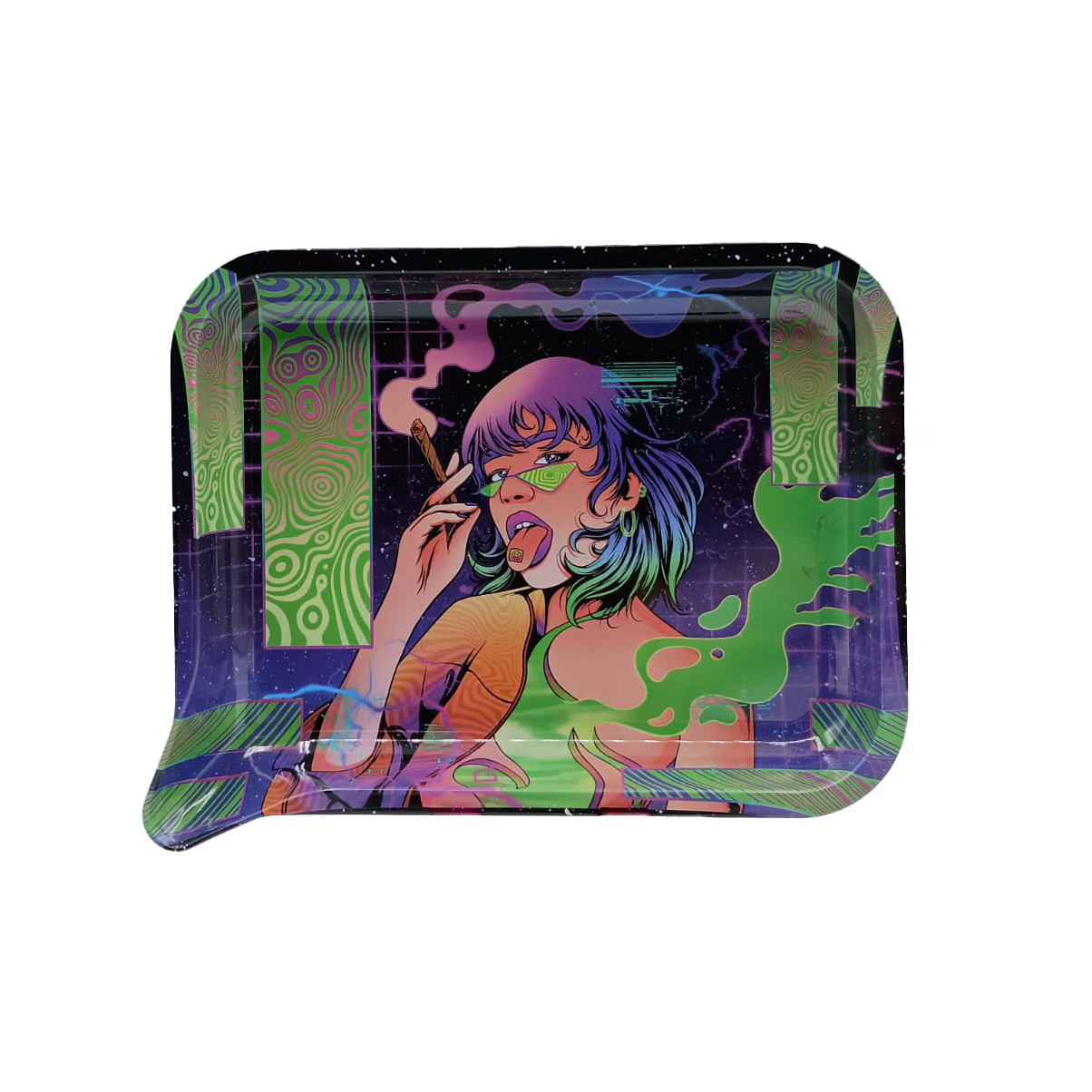 Get Lost Medium Funnel Rolling Tray with 3D Magnetic Lid (Get Lost Girl Tongue Out Smoking)