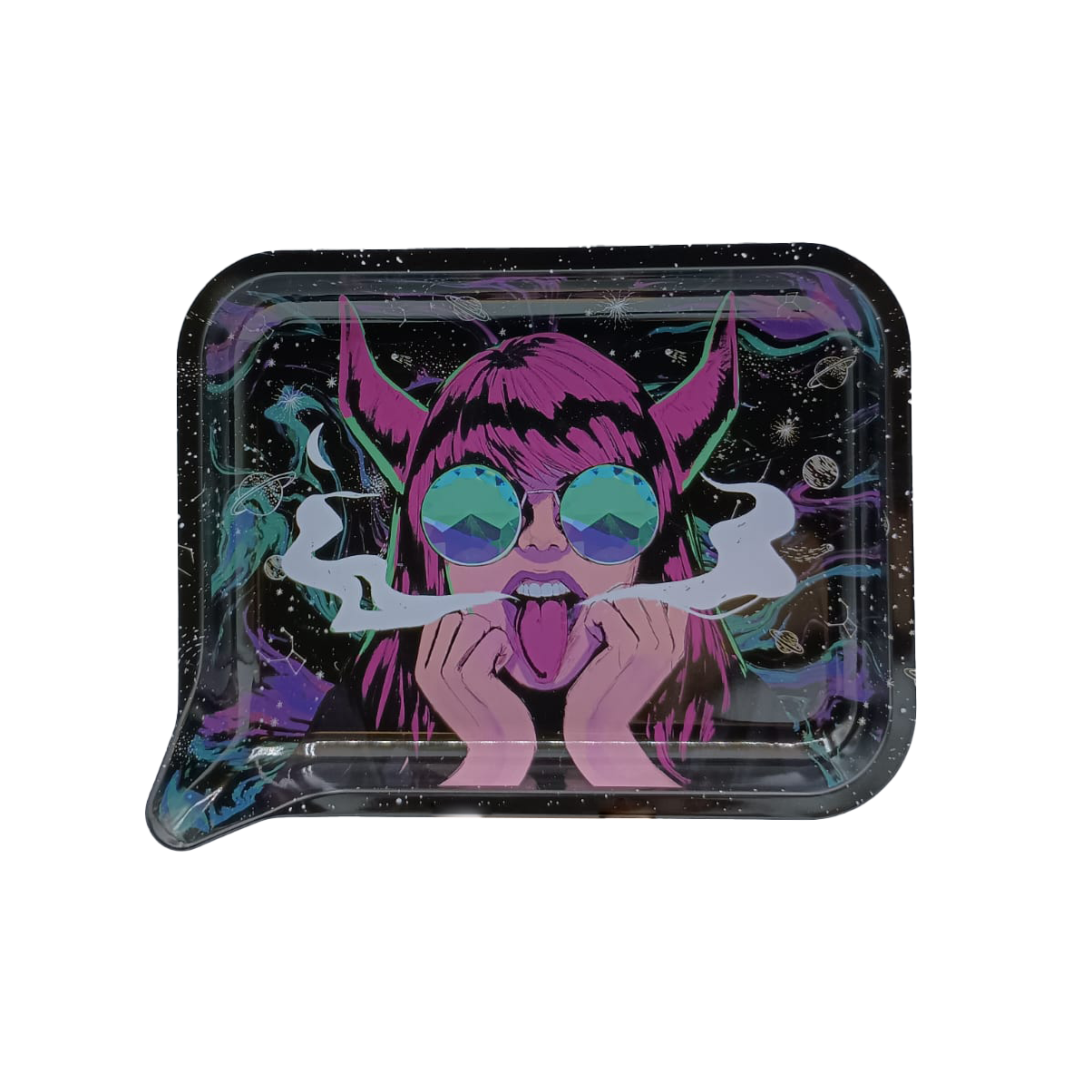 Small Funnel Tray With 3D Lids (Galaxy Sunglasses Girl Smoking)