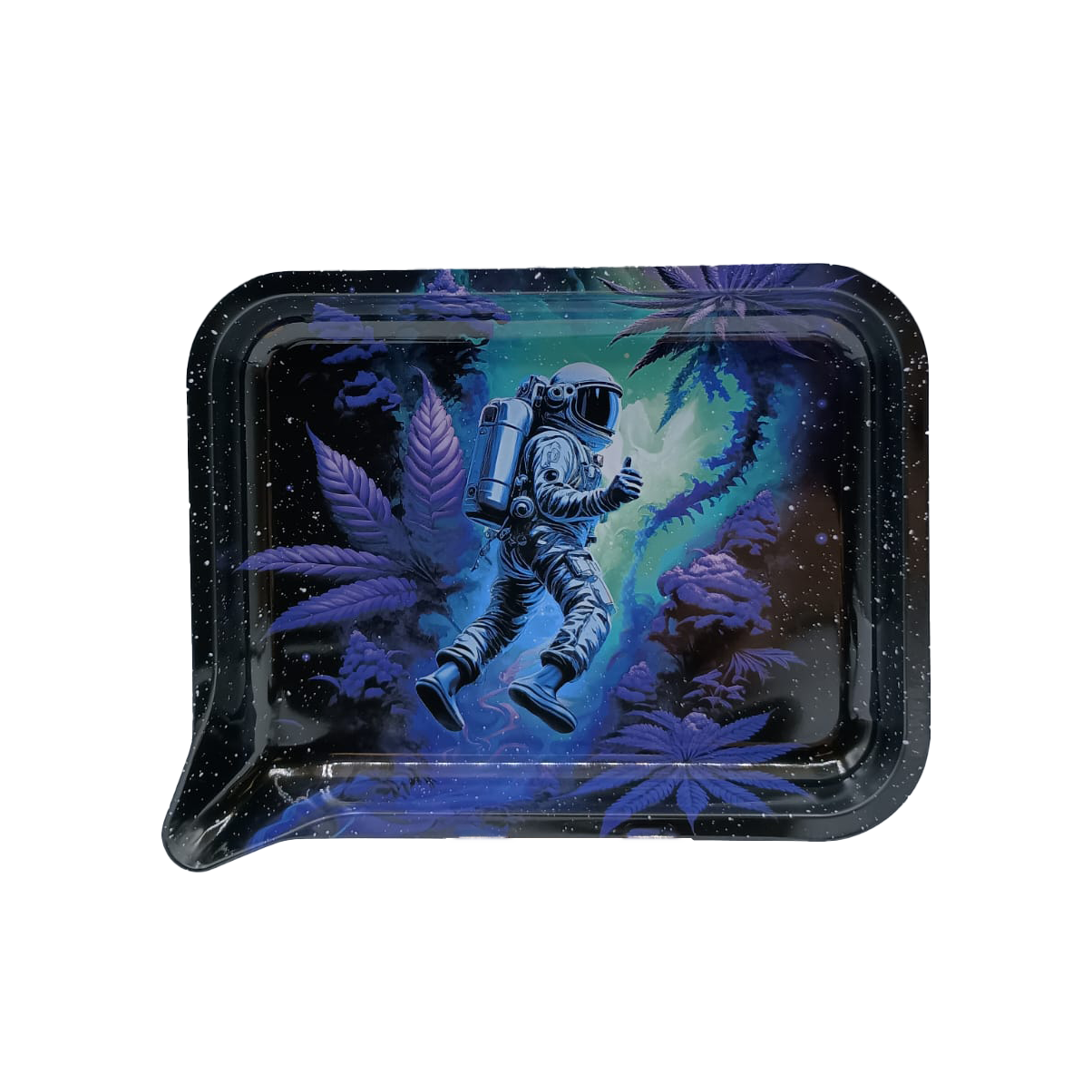 Small 3D Rolling Tray With Magnetic Lid Cover (Astronaut Flying on Weed)