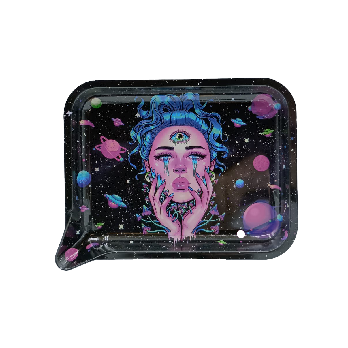 Get Lost Small 3D Rolling Tray With Magnetic Lid Cover (Blue Hair Third Eye Girl)