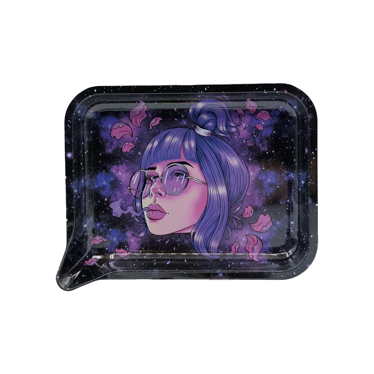 Get Lost Medium Funnel Rolling Tray with 3D Magnetic Lid (Get Lost Purple Hair Girl With Glasses)