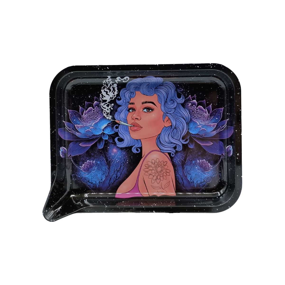 Get Lost Medium Funnel Rolling Tray with 3D Magnetic Lid (Get Lost Girl Blue Hair White Smoke)