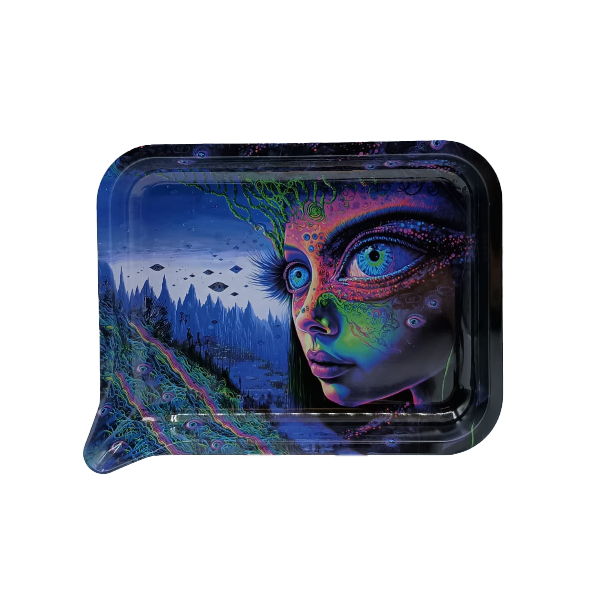 Get Lost Small 3D Rolling Tray With Magnetic Lid Cover (Alien Girl Wide Eye)