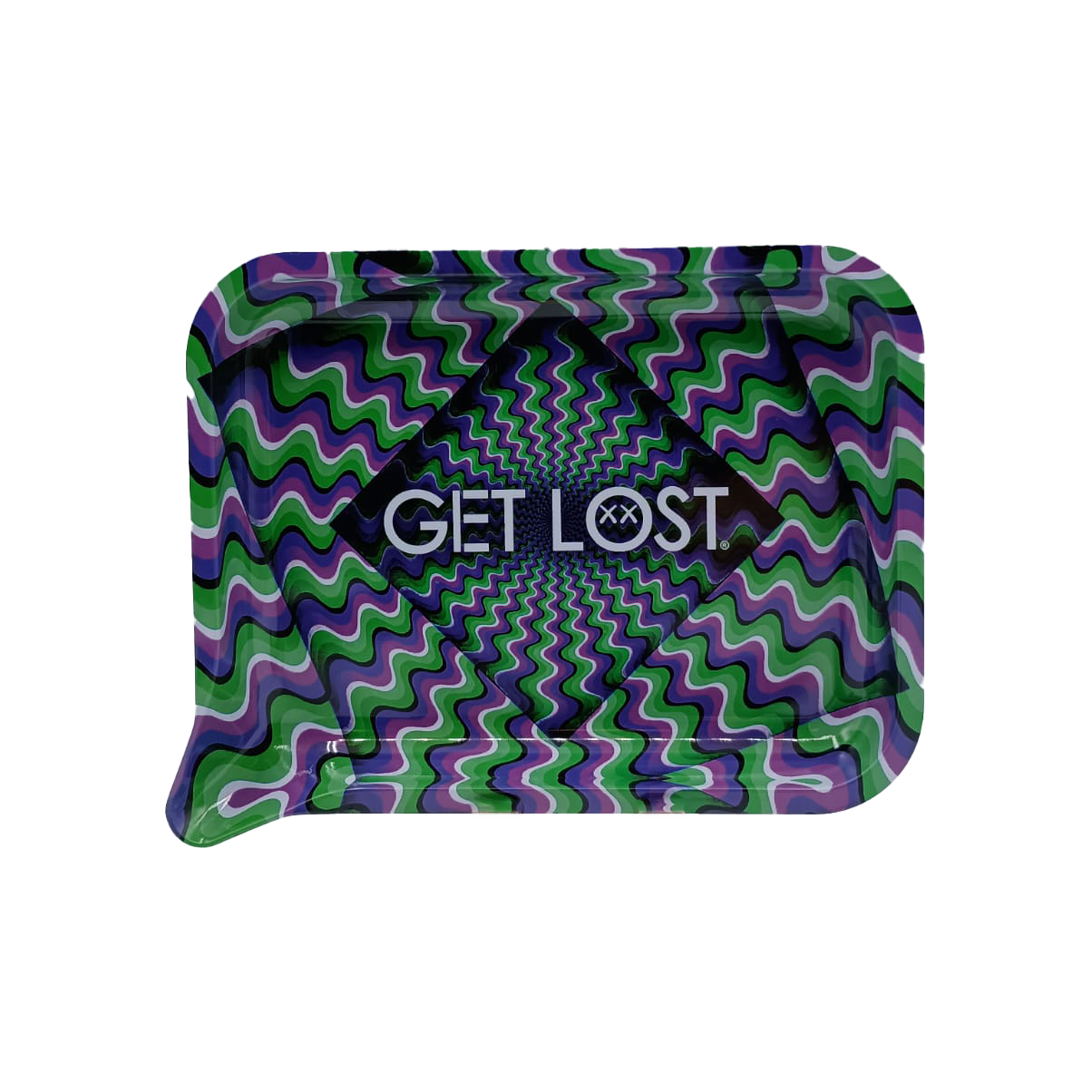 Get Lost Small 3D Rolling Tray With Magnetic Lid Cover (Purple Green Spiral)